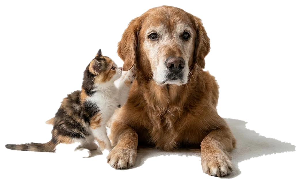 Cane anziano e gattino insieme